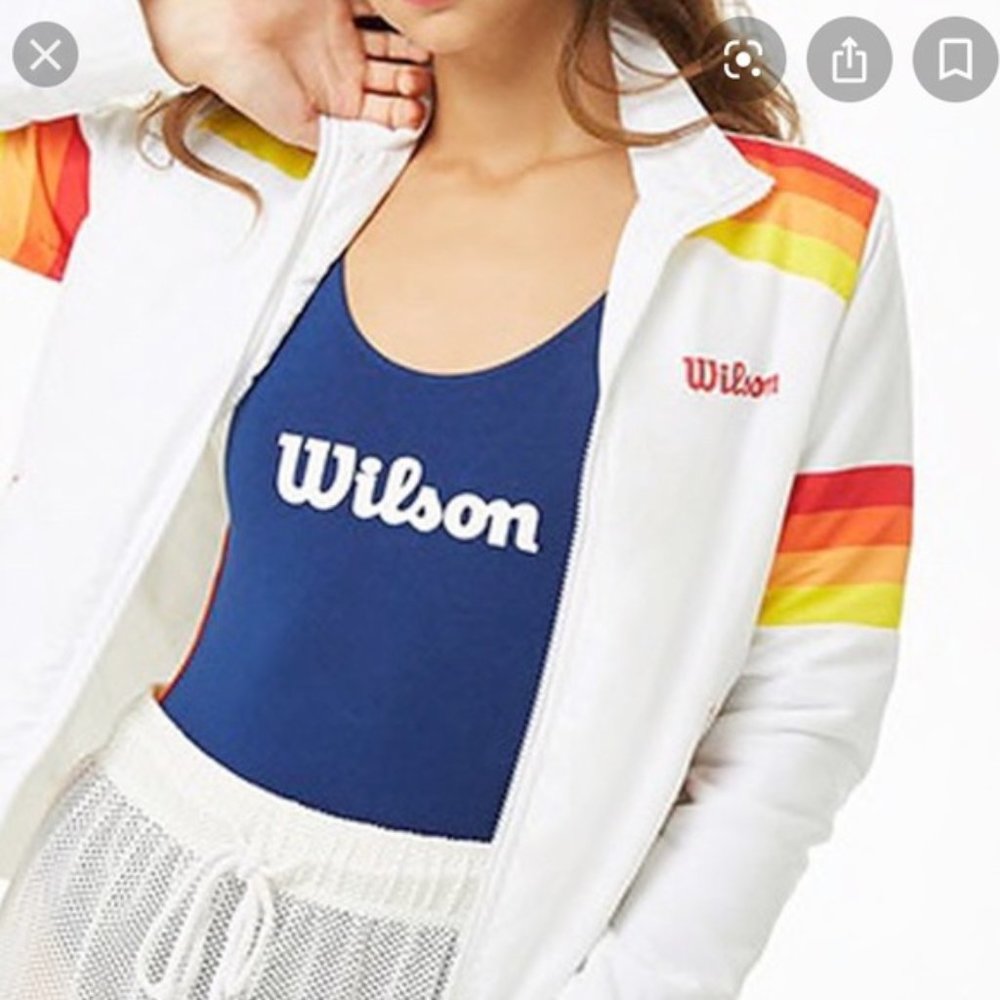 NWT Forever 21 x Wilson Logo Windbreaker Jacket White (Small)
